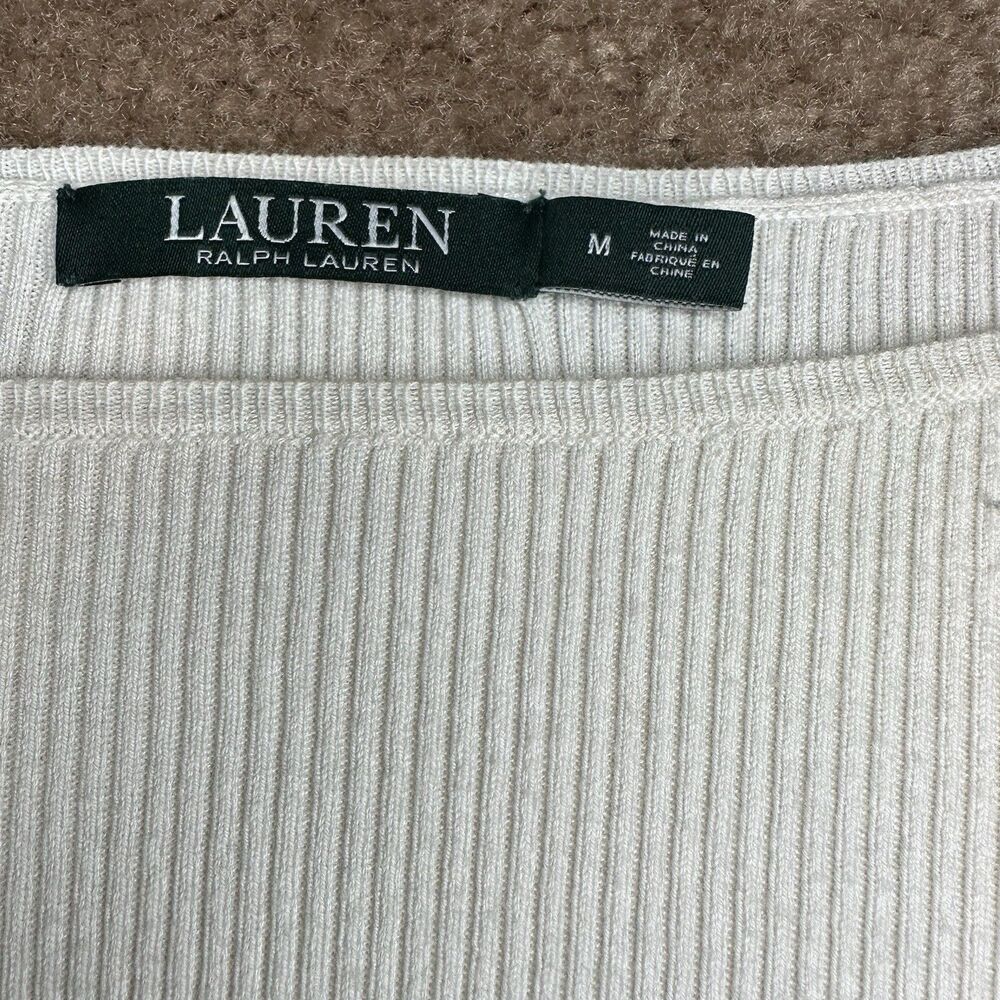 Lauren Ralph Lauren Ribbed Knit Top – Size Medium Feminine Bell Sleeves Classic - Picture 8 of 9